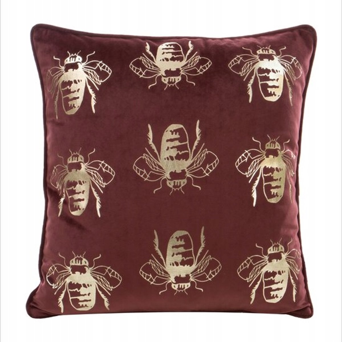 Rode fluwelen kussensloop met gouden hommels 45x45 cm