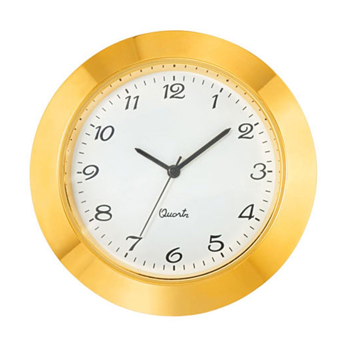 Mini insert uurwerk import trommel Ø 46,5mm, lunette Ø 50mm geel, wijzerplaat wit-antiek, Arabische cijfers