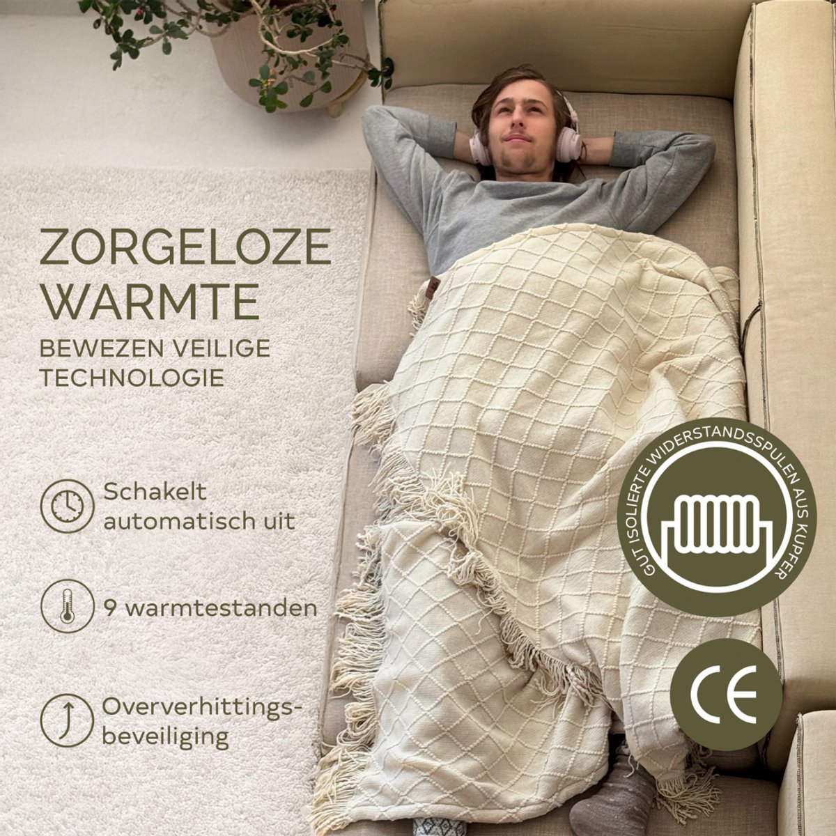Groenland BOHEM Warmtedeken voor je bank | Elektrische deken | Verwarmde deken | White Clay 180x130cm | Bovendeken – foto 6