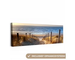 Canvas schilderij 150x50 cm - Wanddecoratie Strand - Zee - Nederland - Duinen - Zon - Muurdecoratie woonkamer - Slaapkamer decoratie - Kamer accessoires - Schilderijen op canvas