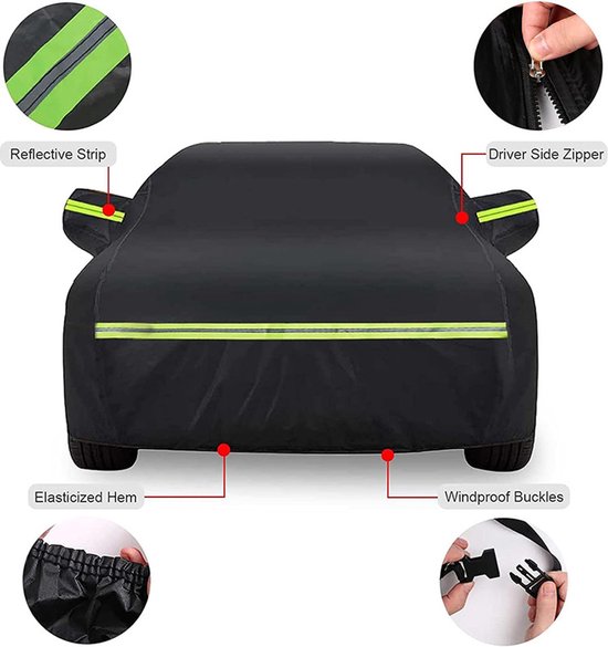 Autohoes voor buiten - autohoes autobeschermhoes - autohoes waterdicht voor buiten - SUVhoes Buitenkant Bescherming Oxford Doek Anti-UV Stofdicht Regenbestendig voor Winteropslag Buiten 485x190x145cm Zwart van Merkloos — afbeelding 4
