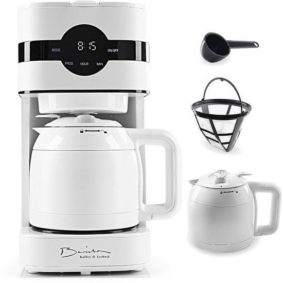 Barista Filterkoffiezetapparaat met Thermoskan – Filterkoffiemachine met aanraakscherm en timerfunctie, inclusief permanent filter. 900 W vermogen, 1,25 L watertank – genoeg voor 8 kopjes heerlijke koffie
