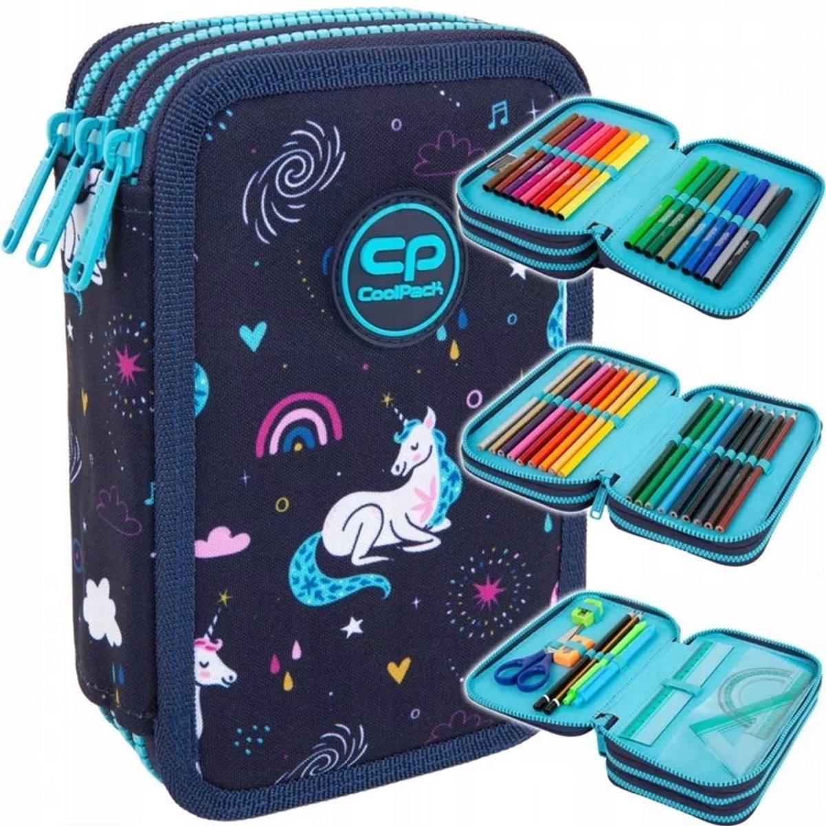 CoolPack Unicorn Pennenhouder Drie Vakken met Inhoud