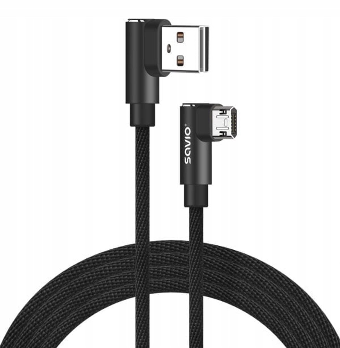 Savio CL-161 USB A naar Micro USB Kabel, 1m, Hoek, Dubbelzijdig