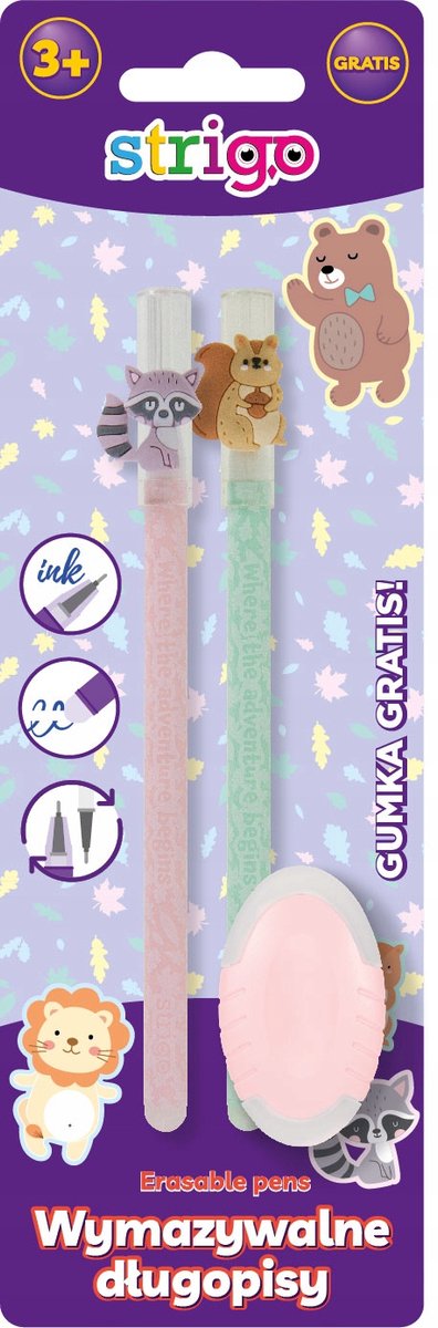 Strigo Uitwisbare Pen Set Blauw 2 Stuks + Gum