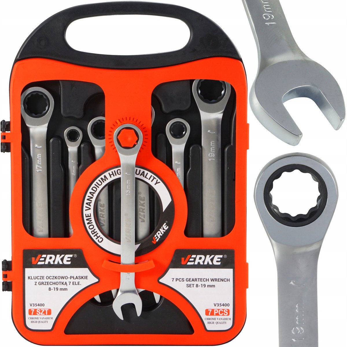 Verke Ring sleutelset met Ratel 7 Delig 8-19mm CrV Steel