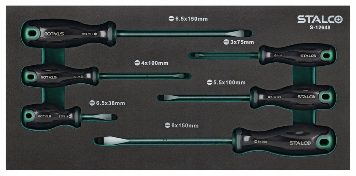 Stalco Platte Schroevendraaiers Set S2, 6 Delen, EVA Schuim