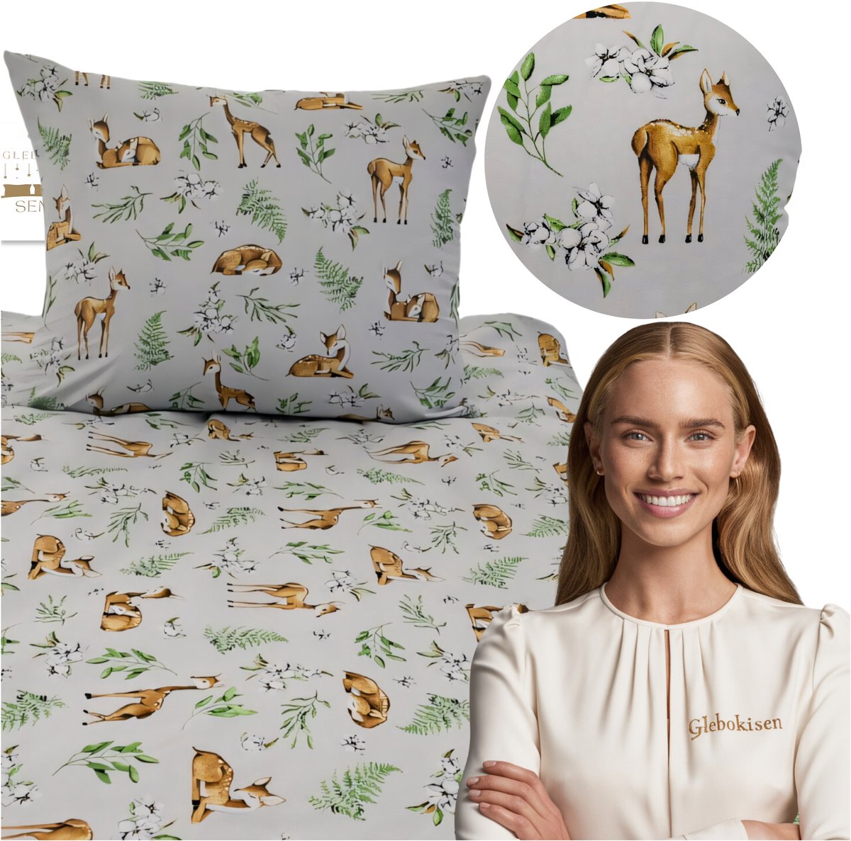Kinderbeddengoed 120x160 cm - 100% Katoen - Hertjes Grijs