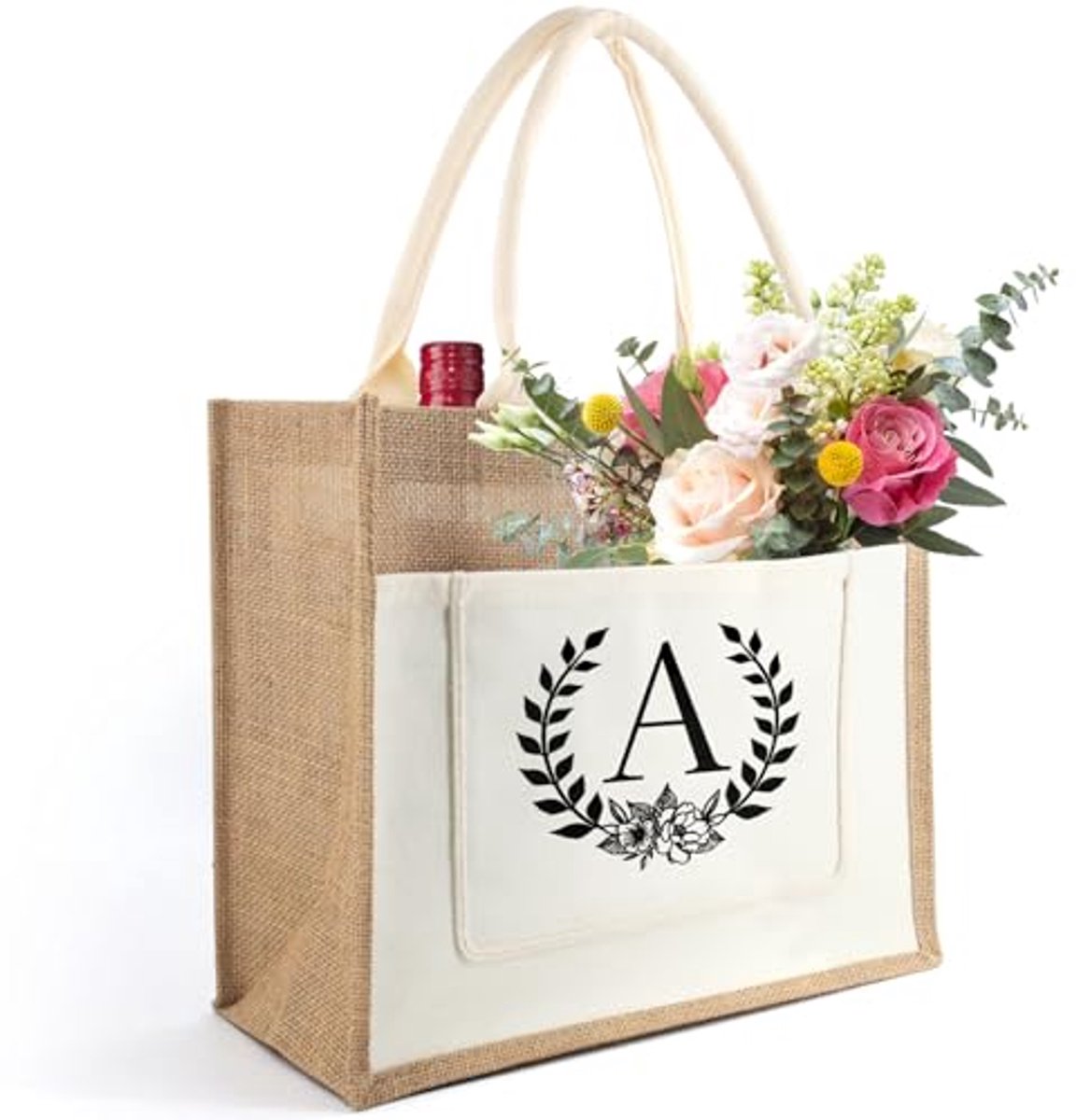 Jute shopper bag met initiaal - Duurzame boodschappentas voor dames, verjaardagen en bruiloften