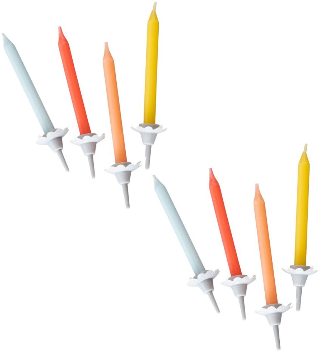 Fackelmann 9333150 Set van 48 verjaardagstaartkaarsjes en 24 kaarshouders, verjaardagkaarsjes, kaars, taartkaars, Was, Plastic, Rood, Oranje, Geel, 6,2 cm