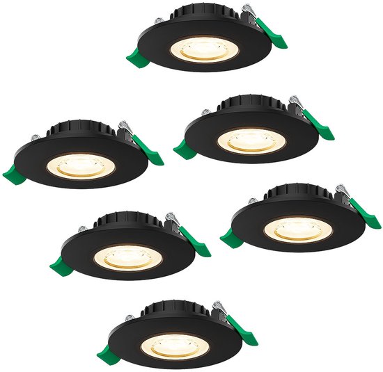 HOFTRONIC set van 6 Prado dimbare LED inbouwspots rond – 6 watt 570 lumen – CCT instelbare lichtkleur 2700K 4000K 6000K – lage inbouwdiepte 25 mm – IP44 – zwart kunststof – binnen en buiten badkamer woonkamer keuken