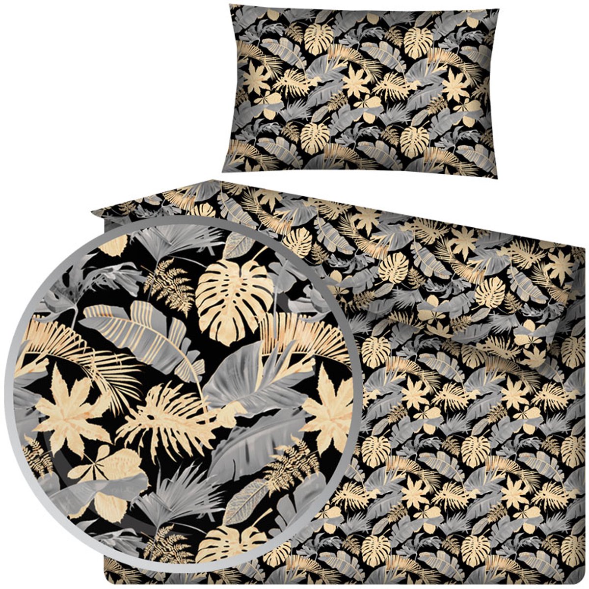 Kinderbeddengoed Katoen Zwart Gouden Bladeren 90x120 cm