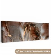 Canvas schilderij 150x50 cm - Wanddecoratie Grijs - Goud - Marmer - Marmerlook - Muurdecoratie woonkamer - Slaapkamer decoratie - Kamer accessoires - Schilderijen op canvas