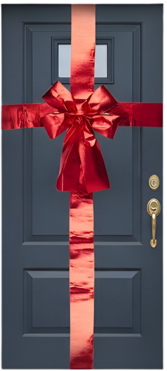 Lomera Rode Deurstrik - Kerststrik - Glanzend Polyester - Klittenband Bevestiging - Feestelijke Versiering - Decoratieve Strik - Voordeurdecoratie - Rode Strik voor Deur - Kerstversiering - Feestelijke Decoratie