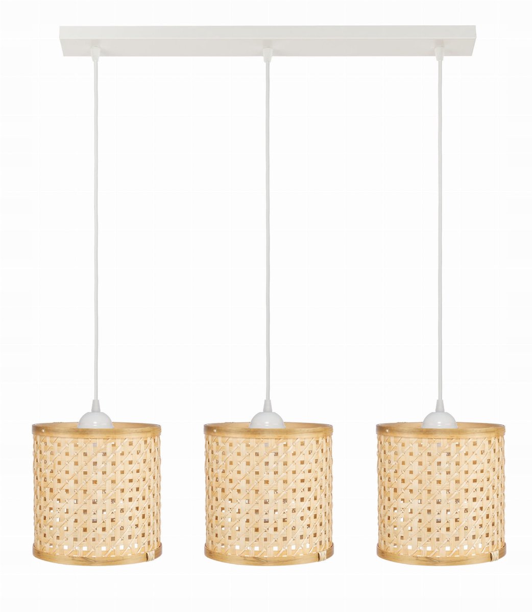 Driepunts hanglamp bamboe kappen met metalen boho stijl