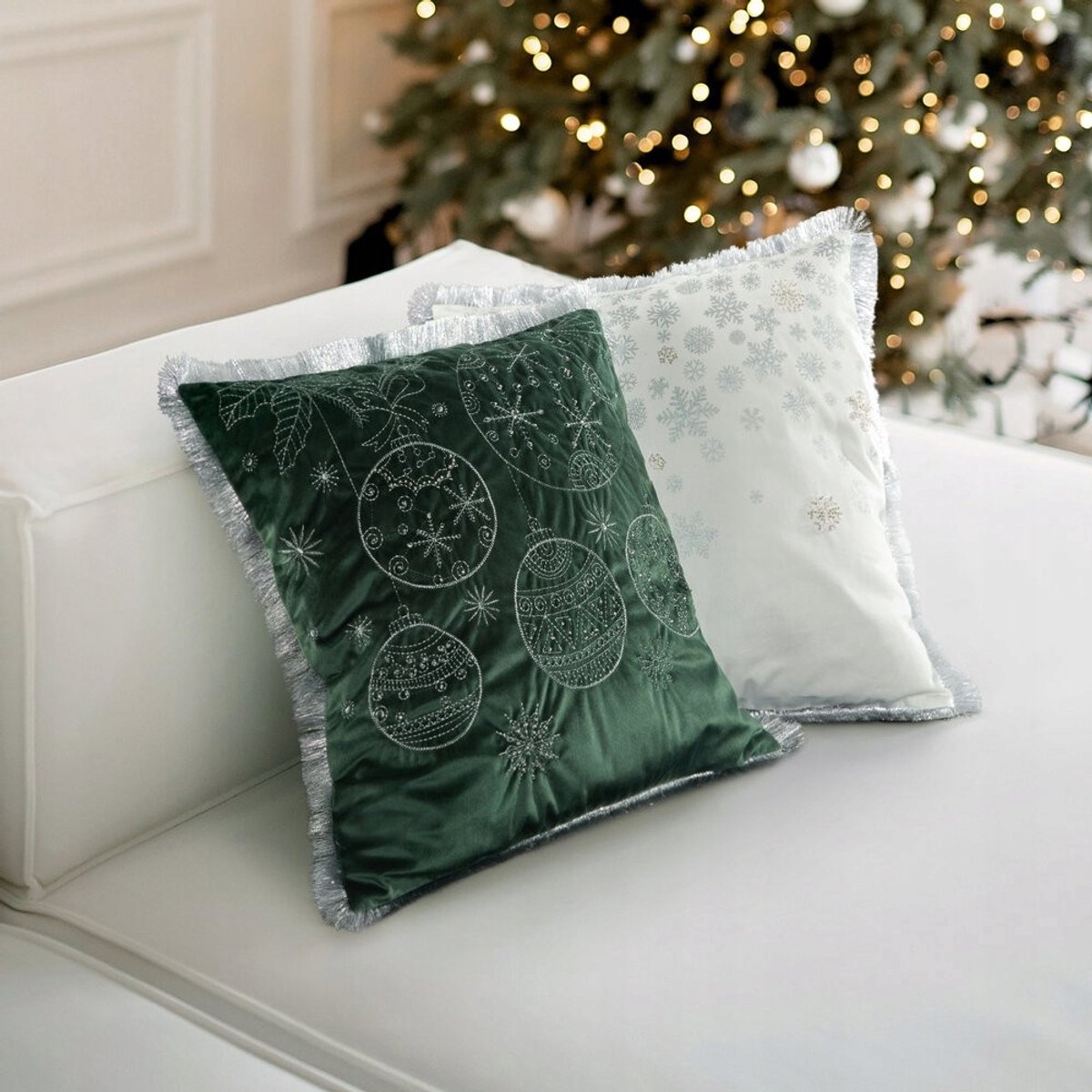 Eurofirany Decoratieve Kussenhoes 45x45 cm met Franjes - Feestelijk Boho Stijl Groen