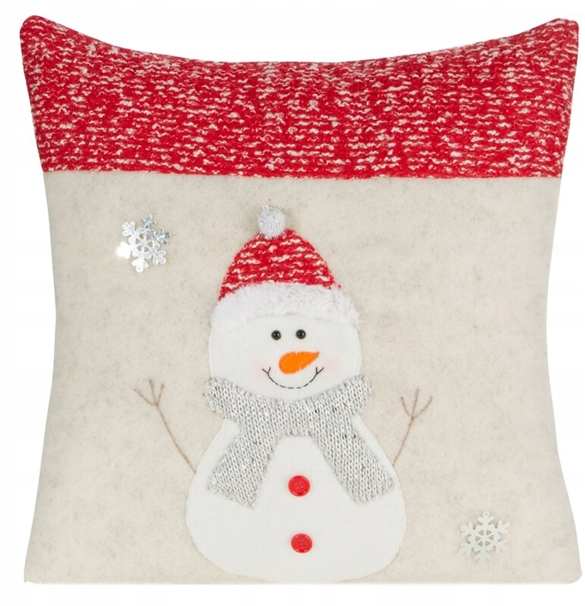 Kerstkussenhoes 40x40cm - Zilveren en Rode Sneeuwpop Design