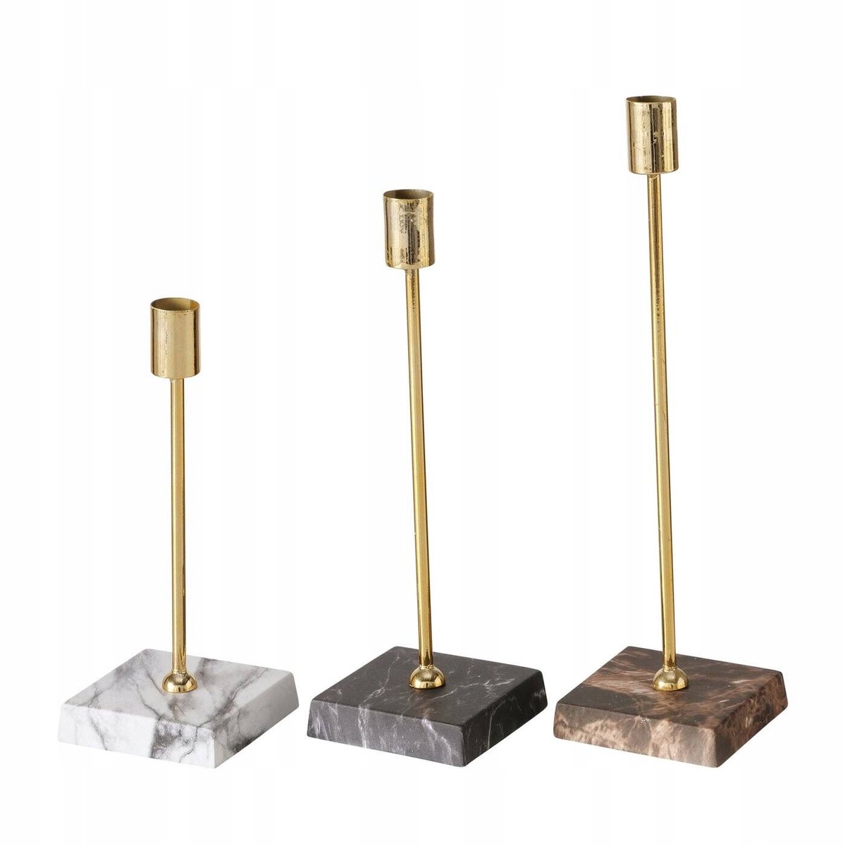 Boltze Set van 3 marmerlook kandelaars met gouden accenten Grijs