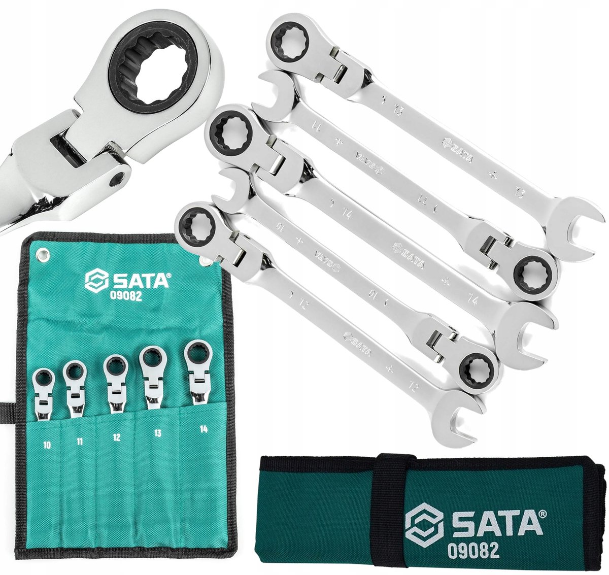 SATA 5-delige steeksleutelset met ratel, gebogen