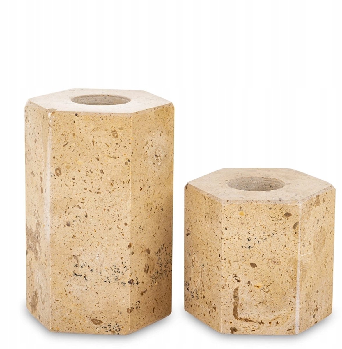 Set van 2 marmeren kandelaars - Beige