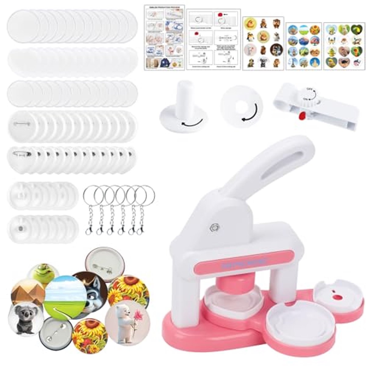 Doe-het-zelf buttonmachine voor 55 mm en 35 mm knoppen met accessoires