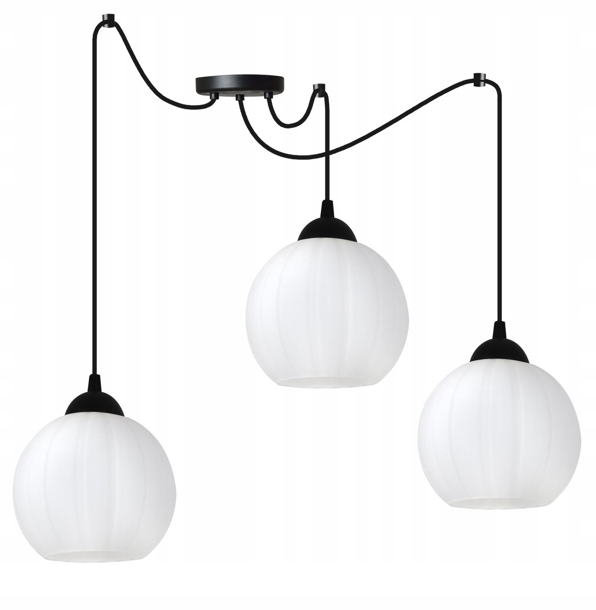 Hanglamp COSTA met glazen bol - Loft design, 3xE27, wit/zwart