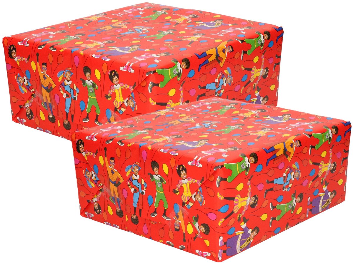 Club van Sinterklaas inpakpapier - 3x - cadeaupapier - rood - 200 x 70 cm - voor pakjesavond - inpakken