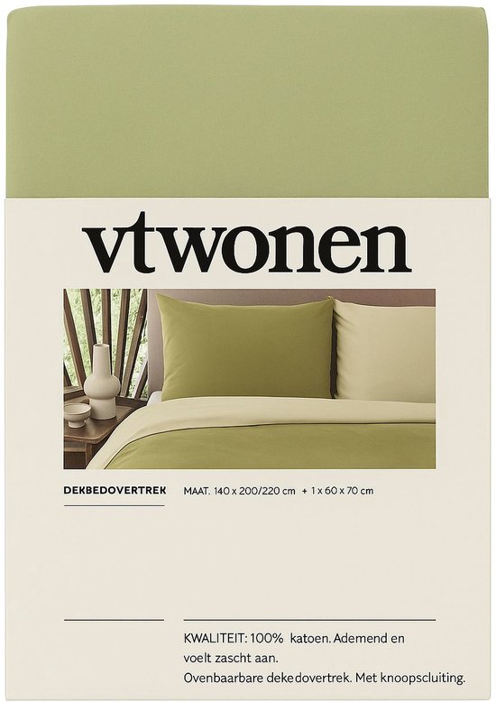 Vtwonen - Duo dekbedovertrek - Eenpersoons - 140x200/220cm - Olijfgroen van Merkloos — afbeelding 5