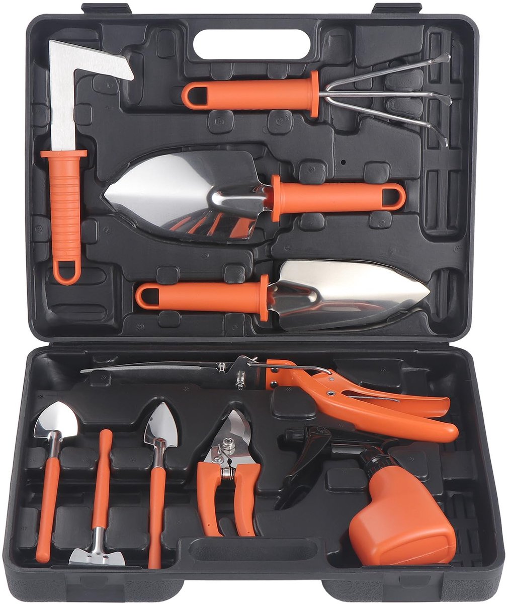 Tuinierset - RVS gereedschap met koffer - Voor tuinieren - Oranje
