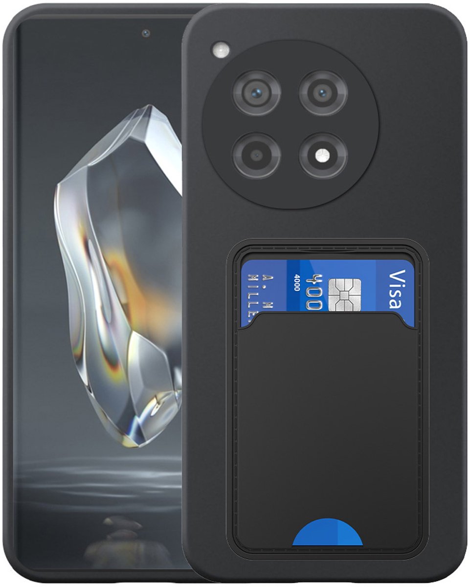 Geschikt voor OnePlus 12R Telefoonhoesje met TPU Pasjeshouder - Flexible Back Cover Case Siliconen TPU with Cardslot - Zwart - Smartphonica geschikt voor OnePlus 12R