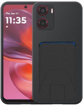 Geschikt voor Motorola Moto G05 / E15 Telefoonhoesje met Verstelbare Leren Pasjeshouder - Flexible Back Cover Case Siliconen TPU with Adjustable Leather Cardslot - Zwart - Smartphonica geschikt voor Motorola Moto G05