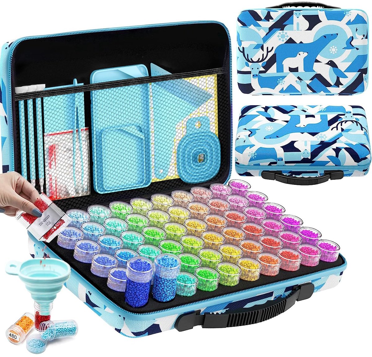 Diamond Painting Opbergkoffer - Met 60 Opbergdoosjes - Voor Steentjes, Zaden, Sieraden, Strass, Kralen en DIY Handwerk