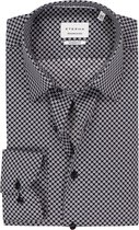 ETERNA modern fit overhemd - twill - zwart met grijs en wit dessin - Strijkvrij - Boordmaat: 39