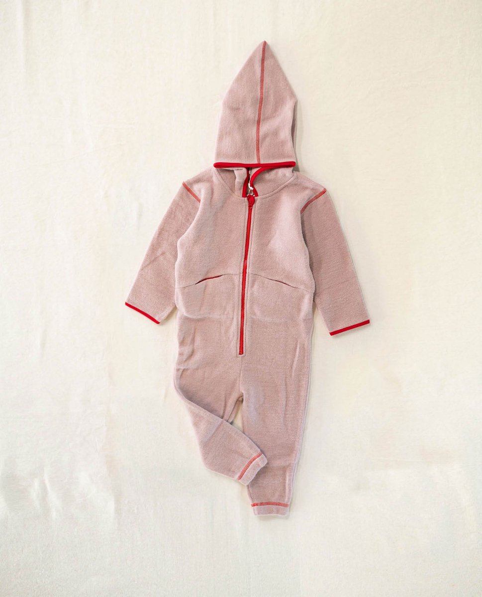 JETPAQ - Merino wollen fleece onesie - Lichtroze - Maat 98/104