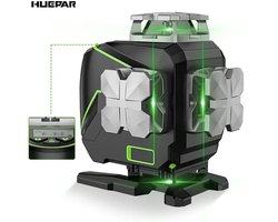 Huepar S04CG kruislijnlaser – 4D (4x 360 graden)- 16 lijnen- zelfnivellerend- groene laser- bluetooth afstandsbediening- app bediening- LCD scherm- met opbergkoffer