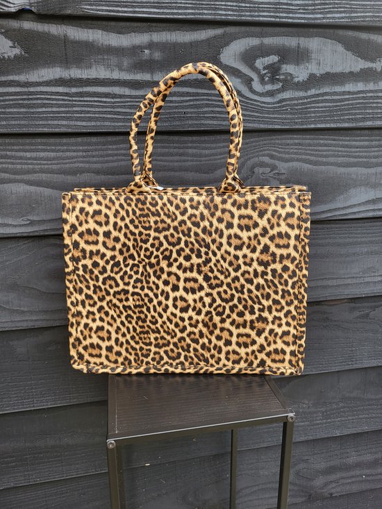 Sac bandoulière imprimé léopard/tigre – Look cabas – Cuir synthétique avec longue bandoulière – 37 x 29 x 13 cm