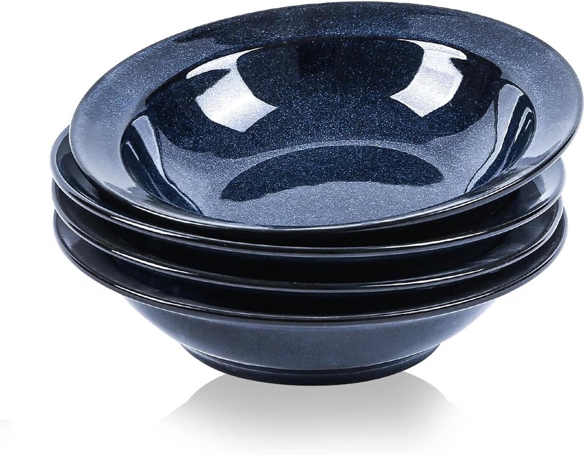 Soepkommen met brede rand - keramische pastakommen set van 4 - 27oz - voor Gumbo, salade, spaghetti - magnetron, vaatwasser, ovenbestendig - blauw.