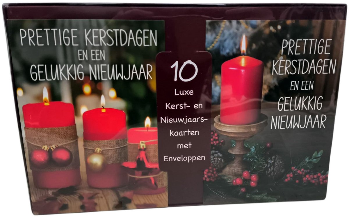 10 Luxe Kerstkaarten / Nieuwjaarskaarten met Enveloppen – Set van 10 – Rode Kaarsen Design – Prettige Kerstdagen en een Gelukkig Nieuwjaar