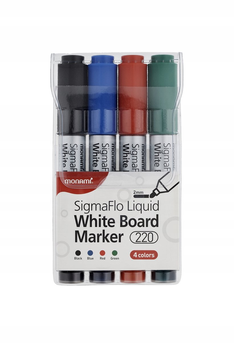 Monami Whiteboard Markerset - Vloeibare inkt, 4 kleuren