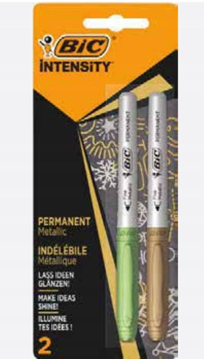 BIC Metallic Permanente Markers, 2 Stuks, Meerkleurig