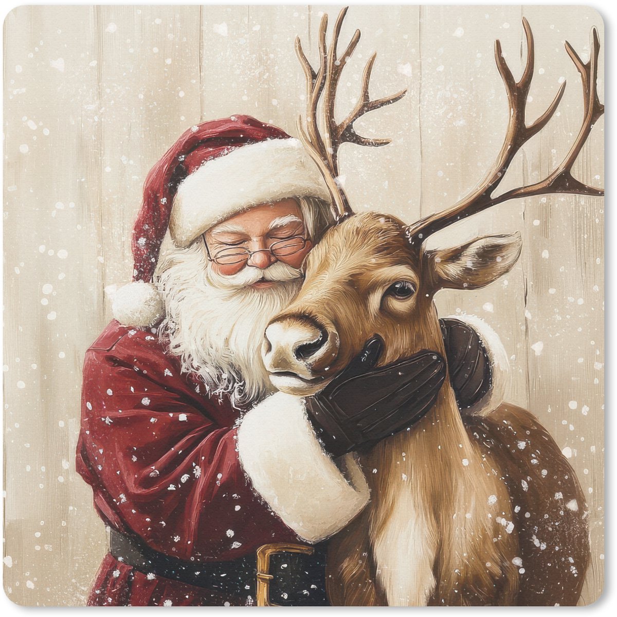 Muismat 20x20 cm - Mousepad Kerstman - Rendier - Sneeuw - Kleurrijk - Muismatten