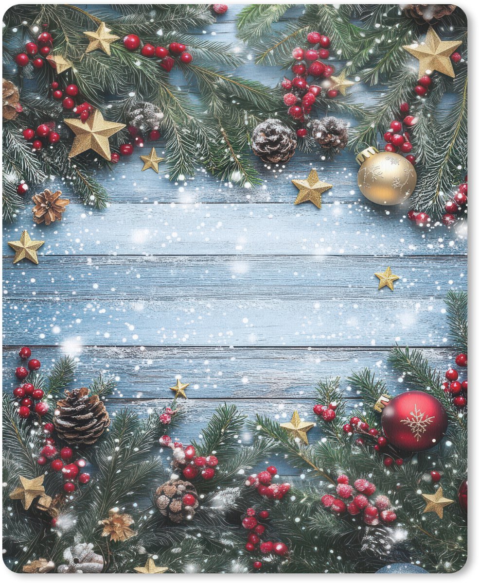 Muismat 19x23 cm - Mousepad Kerstomlijsting - Sneeuw - Meerkleurig - Muismatten