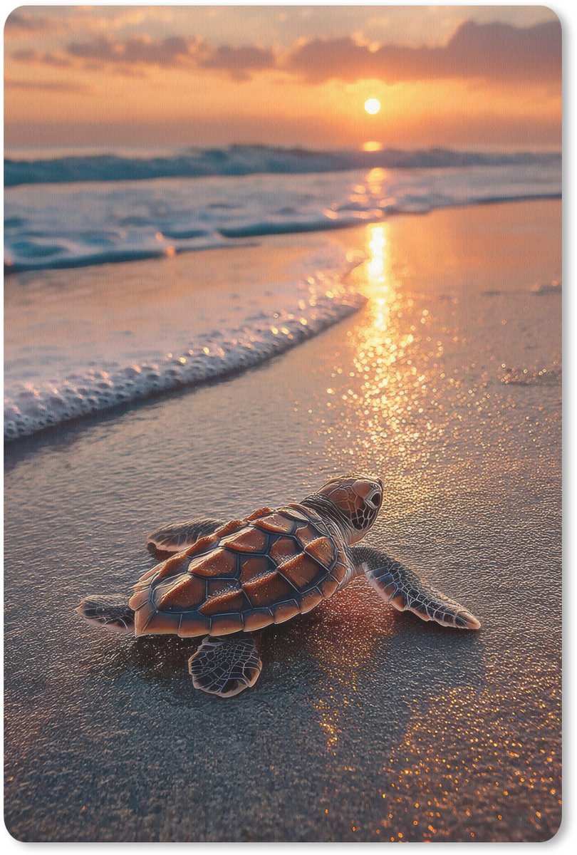 Muismat 18x27 cm - Mousepad Schildpad - strand - Zonsondergang - Muismatten