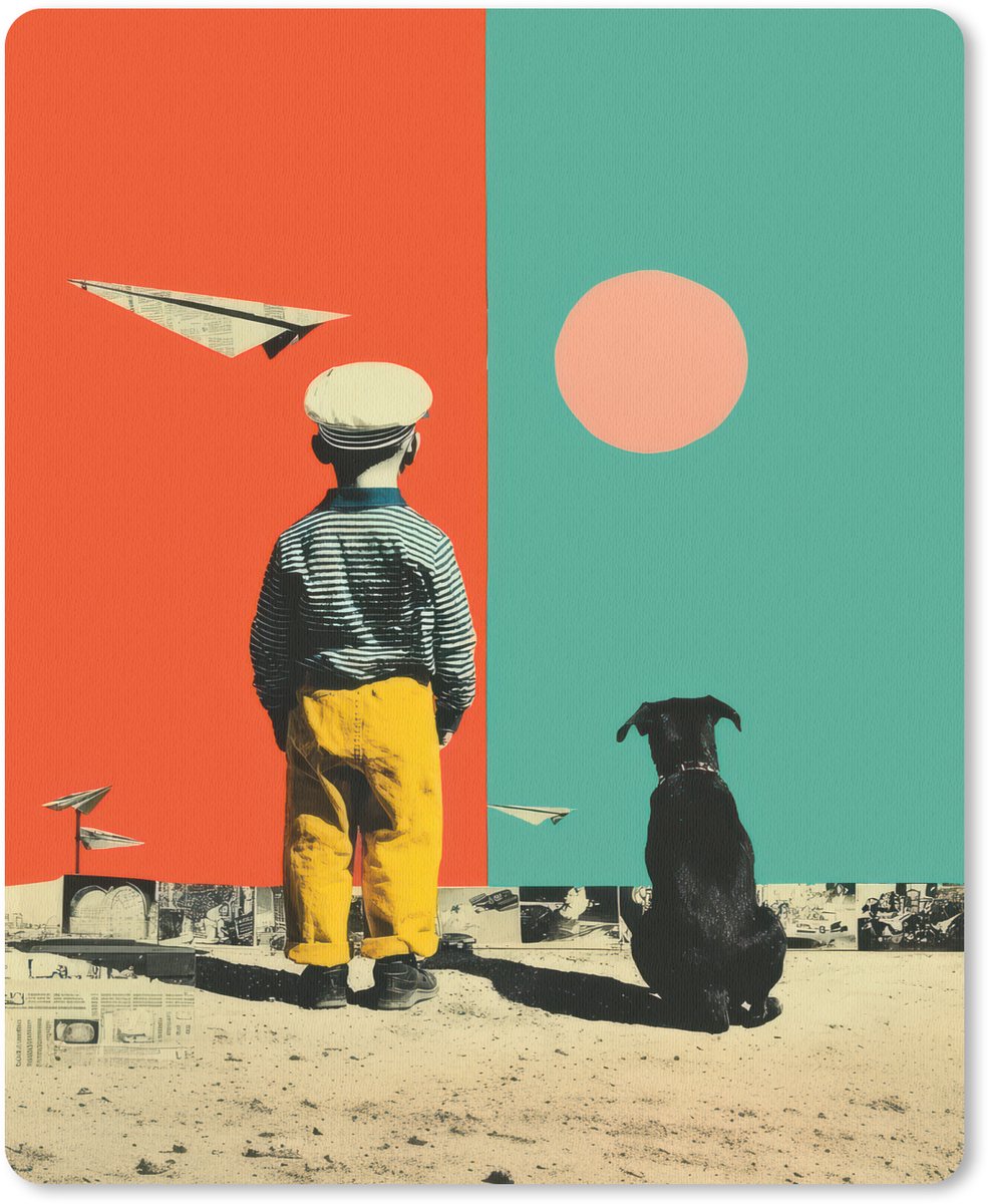 Muismat 19x23 cm - Mousepad Retro - Jongen - Hond - Rood - Groen - Muismatten