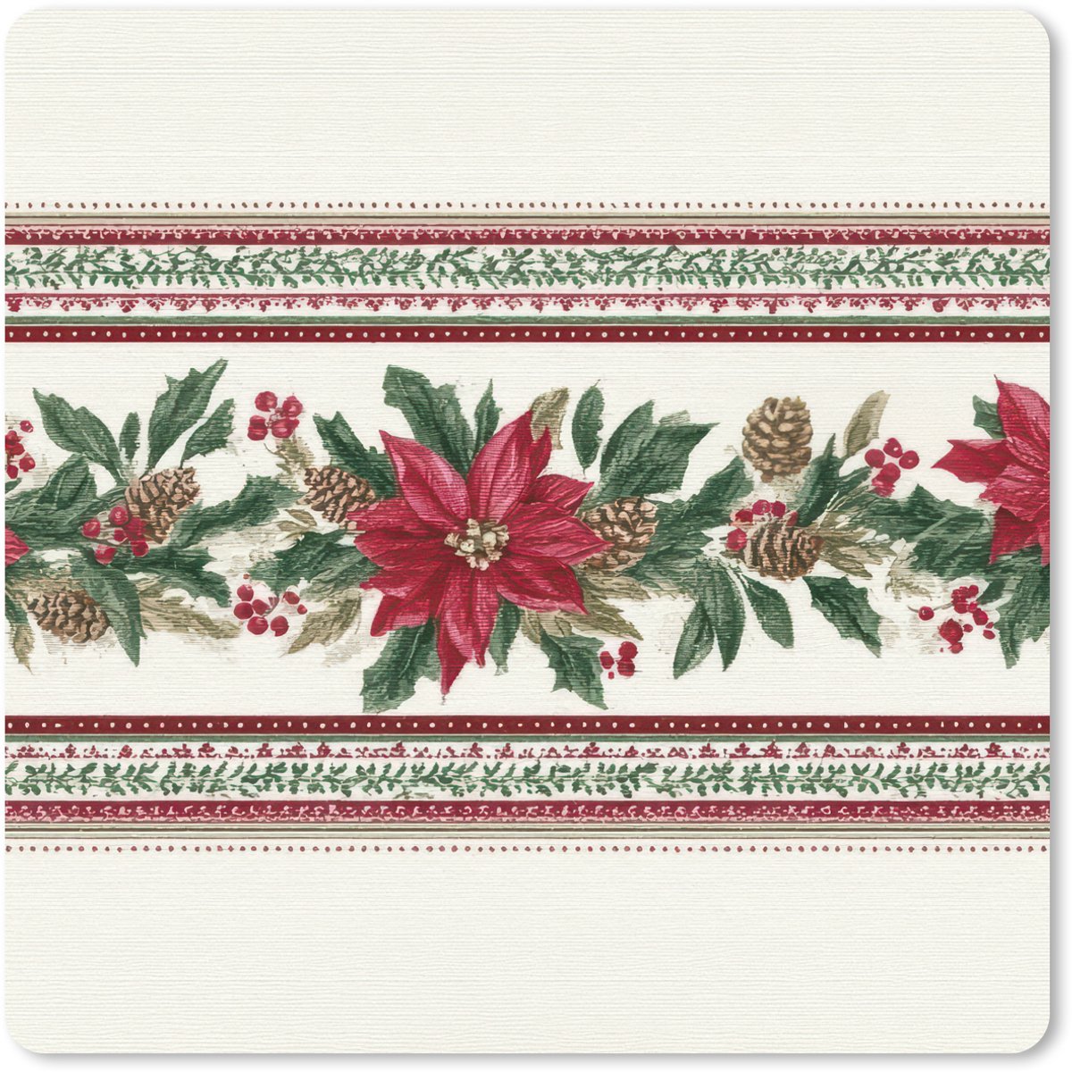 Muismat 20x20 cm - Mousepad Kerststrook - Poinsettia - Rood - Groen - Muismatten