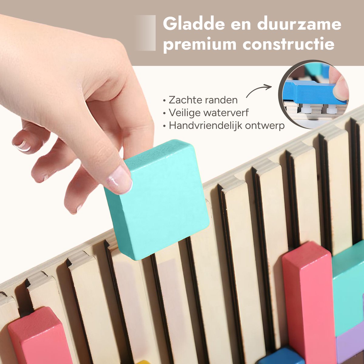 Bitey Houten Speelgoed Tetris Puzzel - Kinder Speelgoed - Leren & Spelen - Educatief Peuter & Kleuter Speelgoed 3 jaar – 3D Blokken met Houder + Opdrachtkaarten — afbeelding 7
