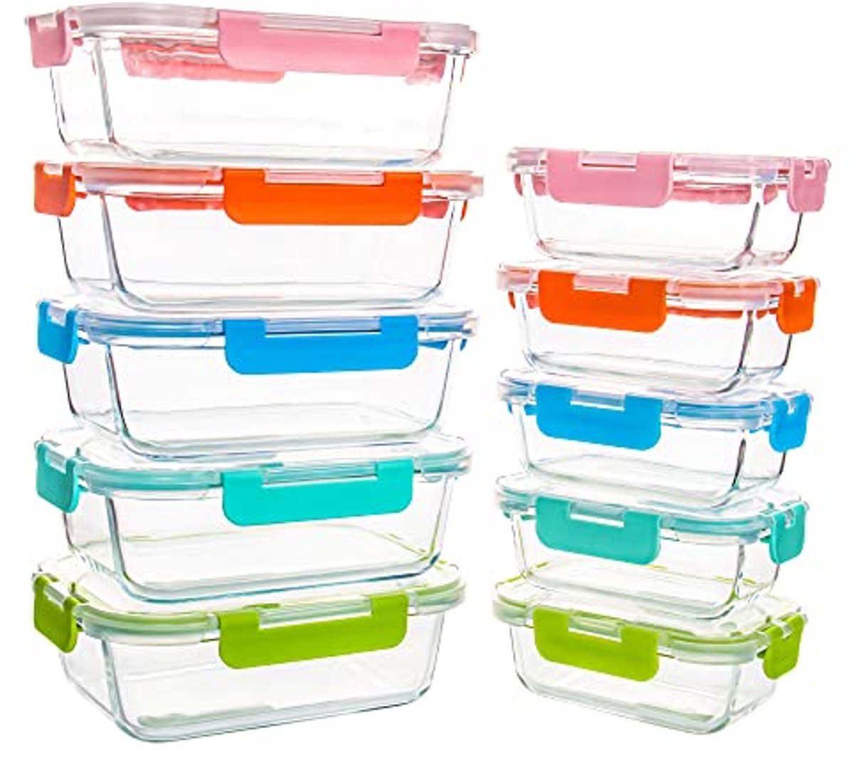 Glazen voedselopslagcontainers 10-pack - Maaltijdvoorbereidingscontainers, lekbestendig en BPA-vrij, veilig voor magnetron en vriezer