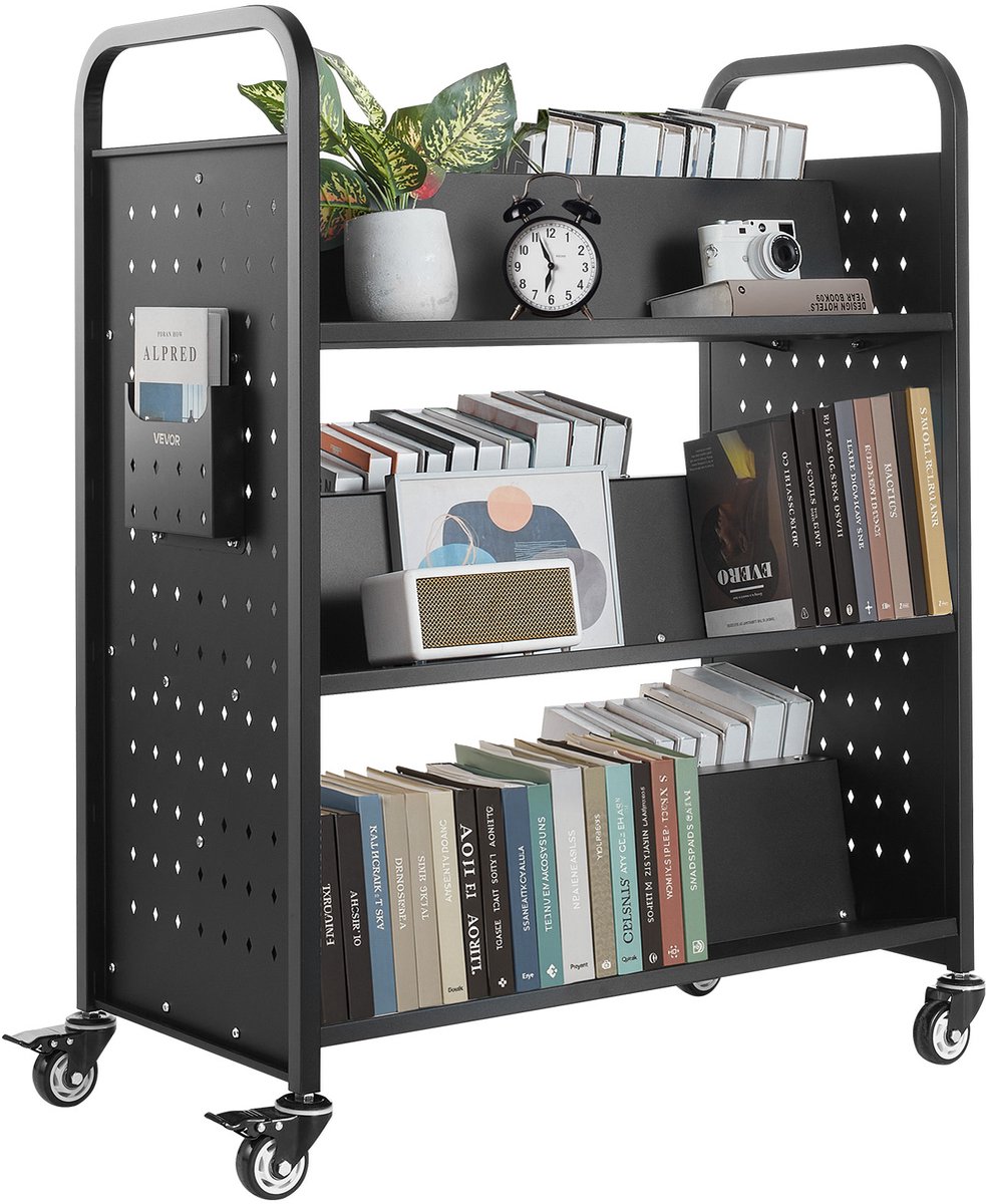 Vevor Boekenwagen Bibliotheekwagen Opruimingswagen 150 Kg 970 X 515 X 1225 Mm Zwart