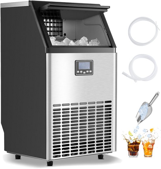 VEVOR Commerciële ijsmachine (45,36 kg/dag), ijsmaker met 14,97 kg opslagcapaciteit, 45 ijsblokjes in 15 minuten, met digitaal led-display en 2 mogelijkheden voor watertoevoer, voor bar en restaurant