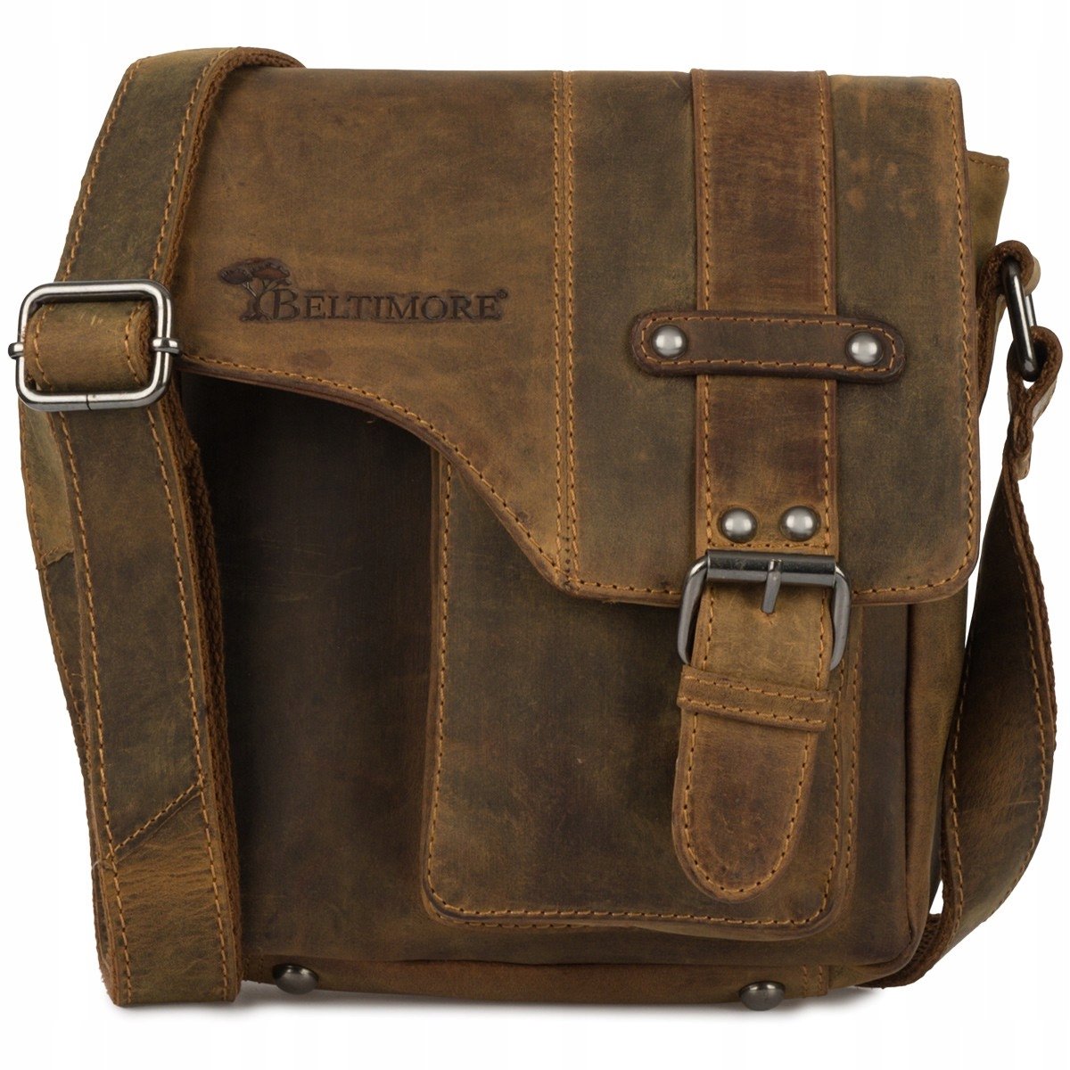 Leren Herentas Schoudertas Bruin Vintage Stijl Beltimore